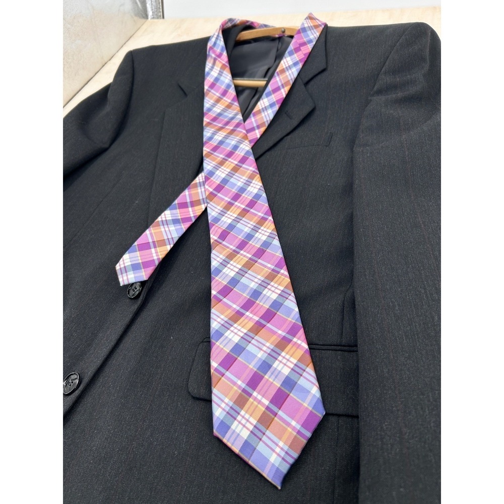 Tommy Hilfiger Pink Plaid Silk Tie Preppy Coastal Prep Old Money Tie Belt 3.25"